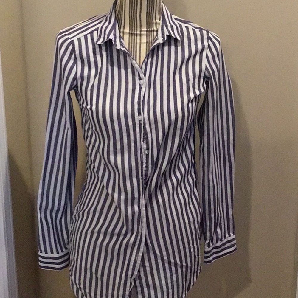 H & M Divided Blue and White Stripe Long Sleeve Tunic Top Size 2